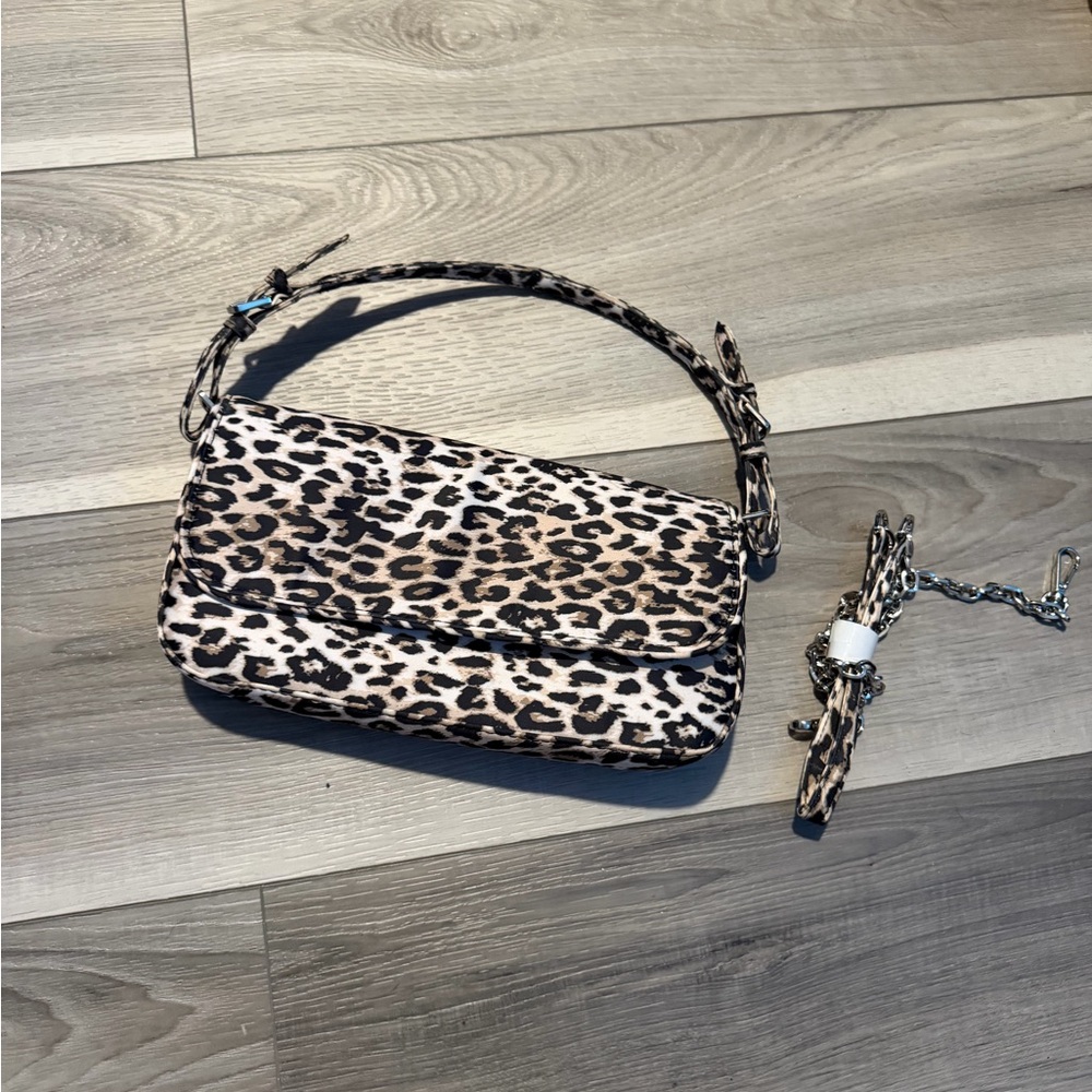 Zara Leopard Print Satin Shoulder Bag